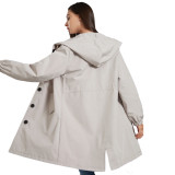 Autumn and winter new anti splash hooded windbreaker for women's casual long jacket for women's loose oversized outdoor windbreaker