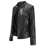 New Spring and Autumn Women's Leather Clothes, Women's Temperament, European and American Large Standing Collar PU Leather Women's Leather Jackets, Women's Leather Jackets