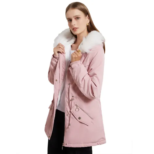 European size new style overcomes women's oversized medium length plush cotton jacket, women's warmth with fur collar loose winter coat