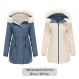 Wearing warm cotton clothes on both sides in autumn and winter, detachable hat, long sleeved zipper, thick cotton jacket with fur collar, overcoming women's 836