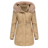 New women's cotton jacket with detachable hat fur for autumn and winter warmth, overcoming the problem of detachable hat for medium length outerwear for women