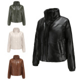 Amazon's new European size autumn/winter short leather jacket for women, European and American thickened cotton jacket, bread jacket, cross-border