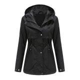 New European raincoat, medium length jacket, hood, thin windbreaker, women's cross-border one piece for shipping