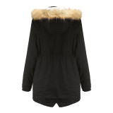 Cross border foreign trade women's cotton jacket with detachable hat and fur collar for winter warmth