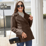 New fur integrated lapel and plush leather jacket for women in Europe, America, autumn and winter, medium length coat, suede jacket for women