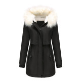 New Foreign Trade Pai Overcomes Long Sleeves, Plush Hooded, Wool Collar, Cotton Coat for Women
