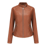 New women's leather long sleeved spring and autumn thin jacket