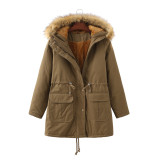 women's cotton jacket with hood and plush autumn/winter oversized cotton jacket