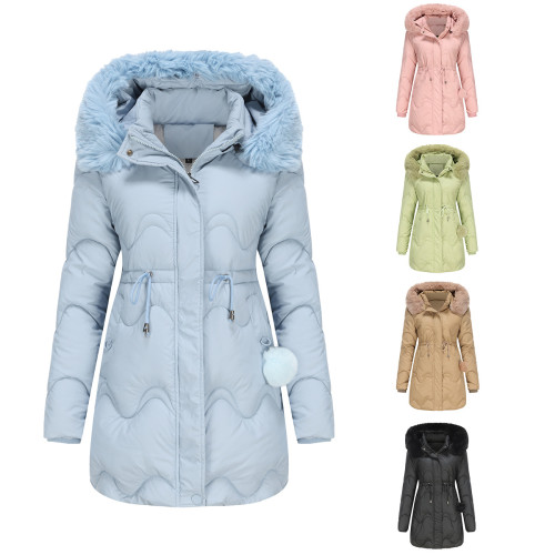 New women's cotton jacket with detachable hat fur for autumn and winter warmth, overcoming the problem of detachable hat for medium length outerwear for women