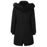Cross border foreign trade women's cotton jacket, medium length, large fur collar, hood, detachable, winter warm and plush coat