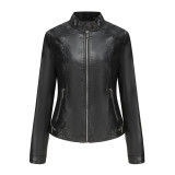 New women's leather long sleeved spring and autumn thin jacket
