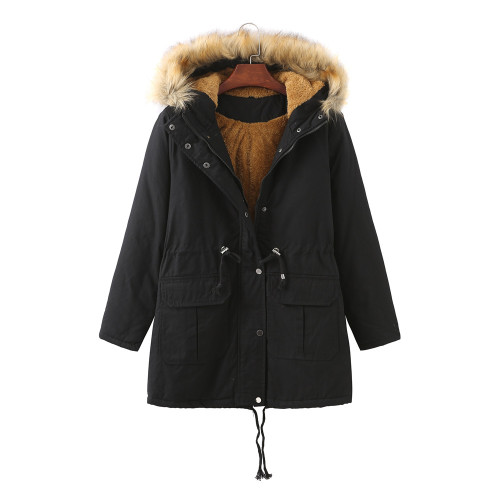 women's cotton jacket with hood and plush autumn/winter oversized cotton jacket