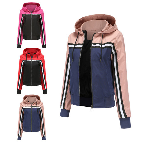 Thin windbreaker women's jacket color blocking casual jacket women's spring and autumn outdoor raincoat