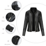 Women's Spring and Autumn Hooded Leather Coat Women's Detachable Hat Windproof Coat Short European Size Casual Jacket