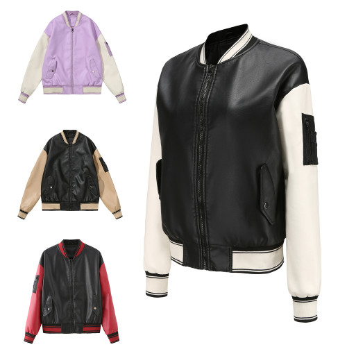 Spring and Autumn Colored Leather Clothes for Women, Casual Baseball Suits, Loose Women's Jackets, Spring and Autumn Jackets for Women