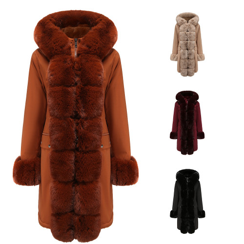 Women's autumn and winter plush cotton clothes, women's detachable fur collar for warmth overcoming