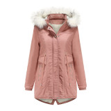 Cross border foreign trade women's cotton jacket with detachable hat and fur collar for winter warmth