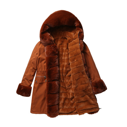 Women's autumn and winter plush cotton clothes, women's detachable fur collar for warmth overcoming