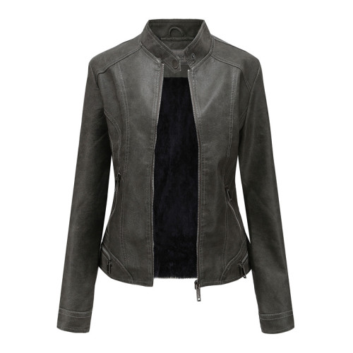 New autumn and winter washed plush women's jacket, matte distressed jacket, leather jacket for women