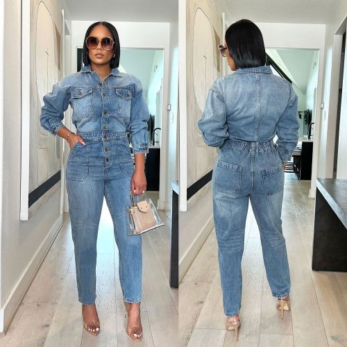 European and American style Amazon WISH women's clothing Instagram, popular on the internet, same sexy and fashionable denim jumpsuit in stock