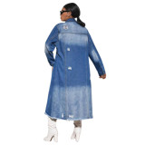 Amazon source: European and American fashion women's clothing with holes, long sleeved denim trench coat, cardigan denim cape