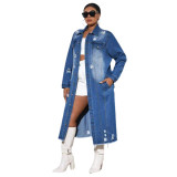 Amazon source: European and American fashion women's clothing with holes, long sleeved denim trench coat, cardigan denim cape
