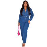European and American style Amazon WISH women's clothing Instagram popular on the internet, same sexy suit collar denim jumpsuit in stock