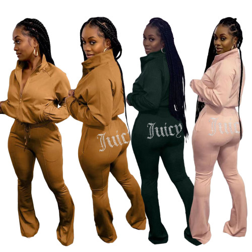 Independent website Amazon's new cross-border women's clothing hot diamond sports casual pants two-piece set