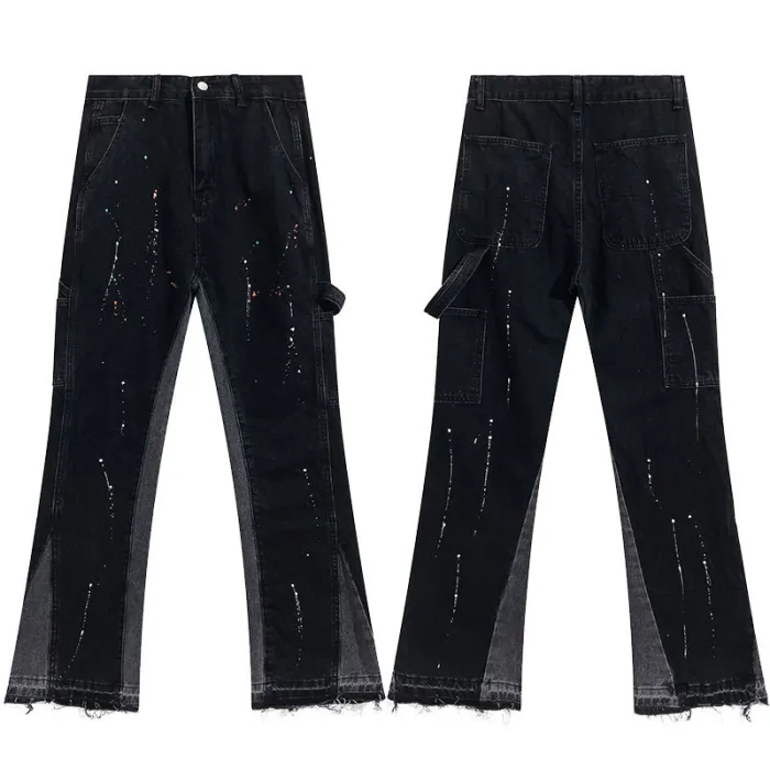 GALLERY DEPT patchwork retro jeans for men and women high street splashing ink wash micro flare casual pants trend