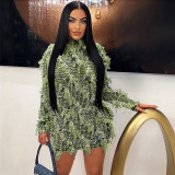 Peeqi K23D39495 streetwear  new autumn winter tassel O-neck long sleeve sexy mini dress bodycon sexy casual dress for women
