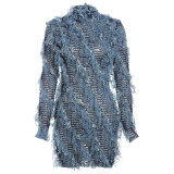 Peeqi K23D39495 streetwear  new autumn winter tassel O-neck long sleeve sexy mini dress bodycon sexy casual dress for women