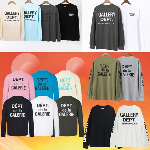 GALLERY DEPT Classic Letter Banner Arm LOGO Printed Round Neck Waffle Bottom Long sleeved T-shirt