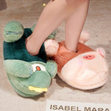 Cute green dinosaur stuffed plush slipper warm winter kids women indoor shoes cartoon animal dinosaur plush slipper