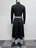 New Arrivals Fall Clothing Women Button Front Little Black Plaid Two Tone A Line Midi Skirt Suit Vintage 2 Piece Dress Set
