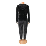 New Arrivals Matched Sexy Jumpsuit Long Sleeve Velvet Set Full Zipper Two Pockets Women Two Piece Set