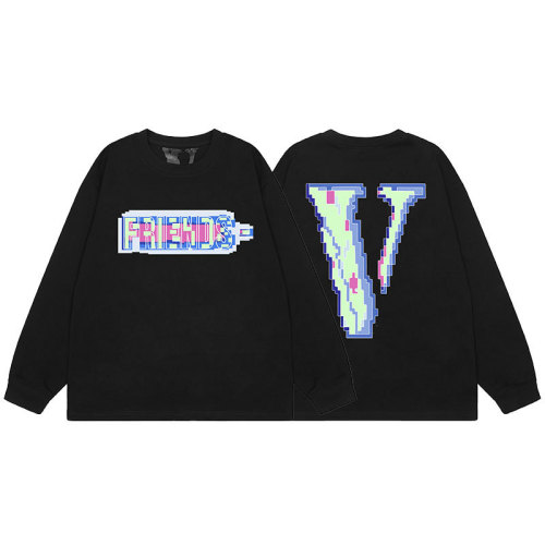 VLONE FOG Pixel Cherry Blossom Pink Big V Heavy Duty Long sleeved T-shirt Round Neck Sweater Bottom Trendy