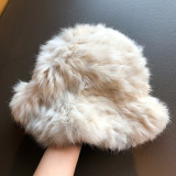 Warm  Winter Rabbit Fur Winter Hats Woman Fluffy Knit Bucket Hat
