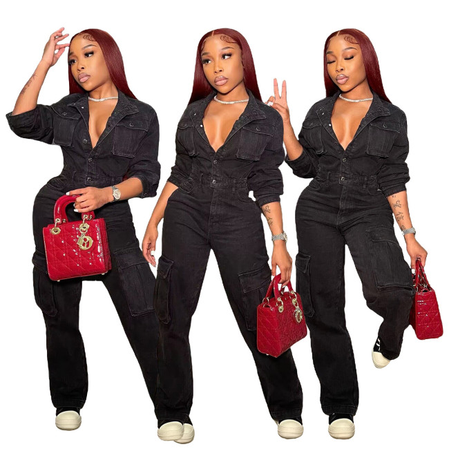 New denim jumpsuit F88536 in stock, popular on Amazon in Europe and America, casual jumpsuit elastic workwear pants