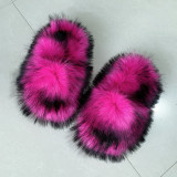 PVC Faux Raccoon Brown Teddy Fur Slides 2.0 Fox Fur Slippers