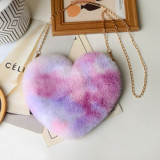 New Fashion Lovely Plush Heart-shaped Bag Female Plush Love Chain Peach Heart Bag fur Bag