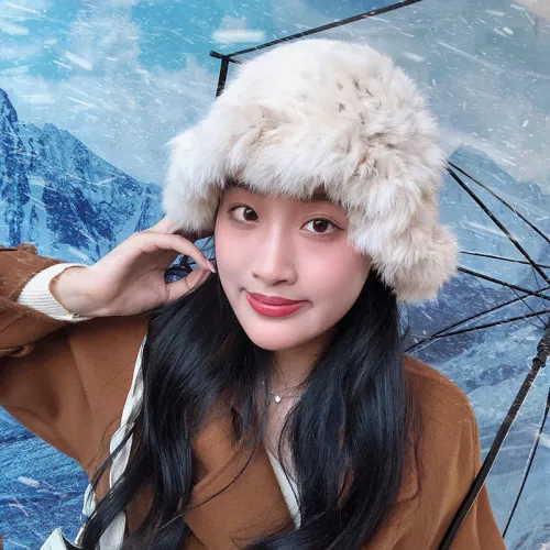 Warm  Winter Rabbit Fur Winter Hats Woman Fluffy Knit Bucket Hat