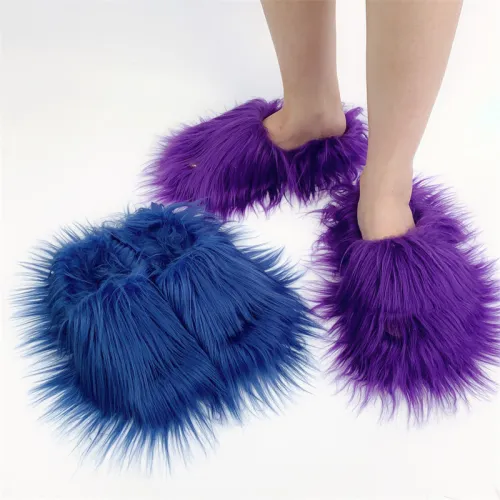 PVC Faux Mongolian Wool  Fur Slides 2.0 Faux Fur Slippers Plush  Warm  Winter