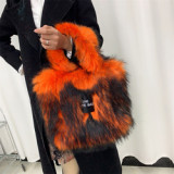 Winter  Multicolor Soft High Quality The Tote bags Fashion Warm Hats Faux Raccoon Fur Hat Bag  Women