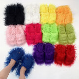 PVC Faux Mongolian Wool  Fur Slides 2.0 Faux Fur Slippers Plush  Warm  Winter