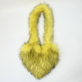 Faux Natural Fur-Ever Brown Raccoon Furry Fur Heart Shape Oversized Tote Bags For Women With Long Shoulder Fur Straps
