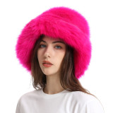 Women Warm Plush Knitted Hats Women Leopard Print Fisherman  Wide Brim Fluffy Bucket Hat Winter Faux Fur Bucket Hat