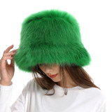Women Warm Plush Knitted Hats Women Leopard Print Fisherman  Wide Brim Fluffy Bucket Hat Winter Faux Fur Bucket Hat