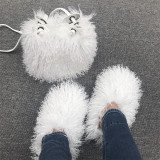 Fluffy Plush Fuzzy Faux Mongolian Fur Slippers Goat Fur Slides With Matching Purse Set