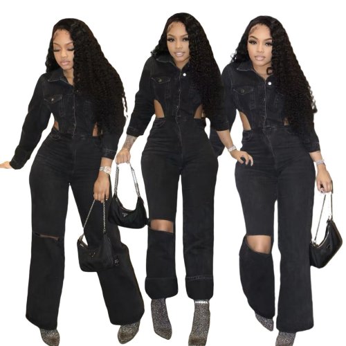 New denim jumpsuit F88537 is a hot selling casual elastic jumpsuit on Amazon in Europe and America. Fashion jumpsuit