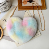 New Fashion Lovely Plush Heart-shaped Bag Female Plush Love Chain Peach Heart Bag fur Bag